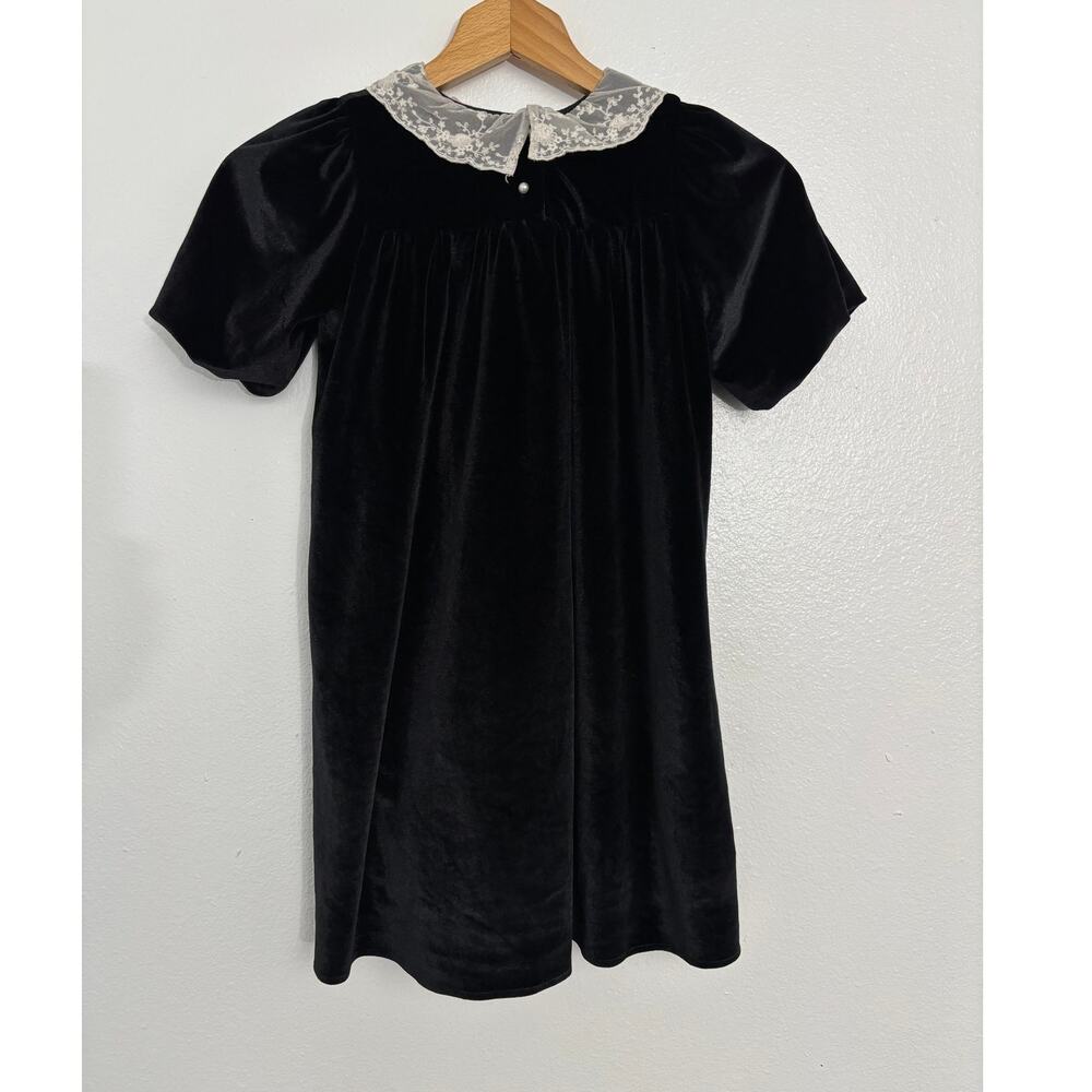 C'era una volta 'era una volta Black Velvet Dress with Lace Collar Size 6A